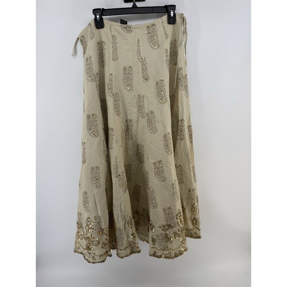 Carole Little Vintage skirt Linen Blend sequin Folk Cottagecore Fairy Midi 8 - Picture 1 of 13